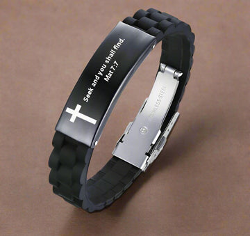 Bible Verse Black Bracelet | Matthew 7:7