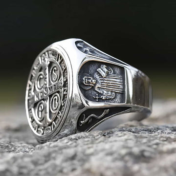 St Benedict Stainless Steel Ring Xenos Jewelry